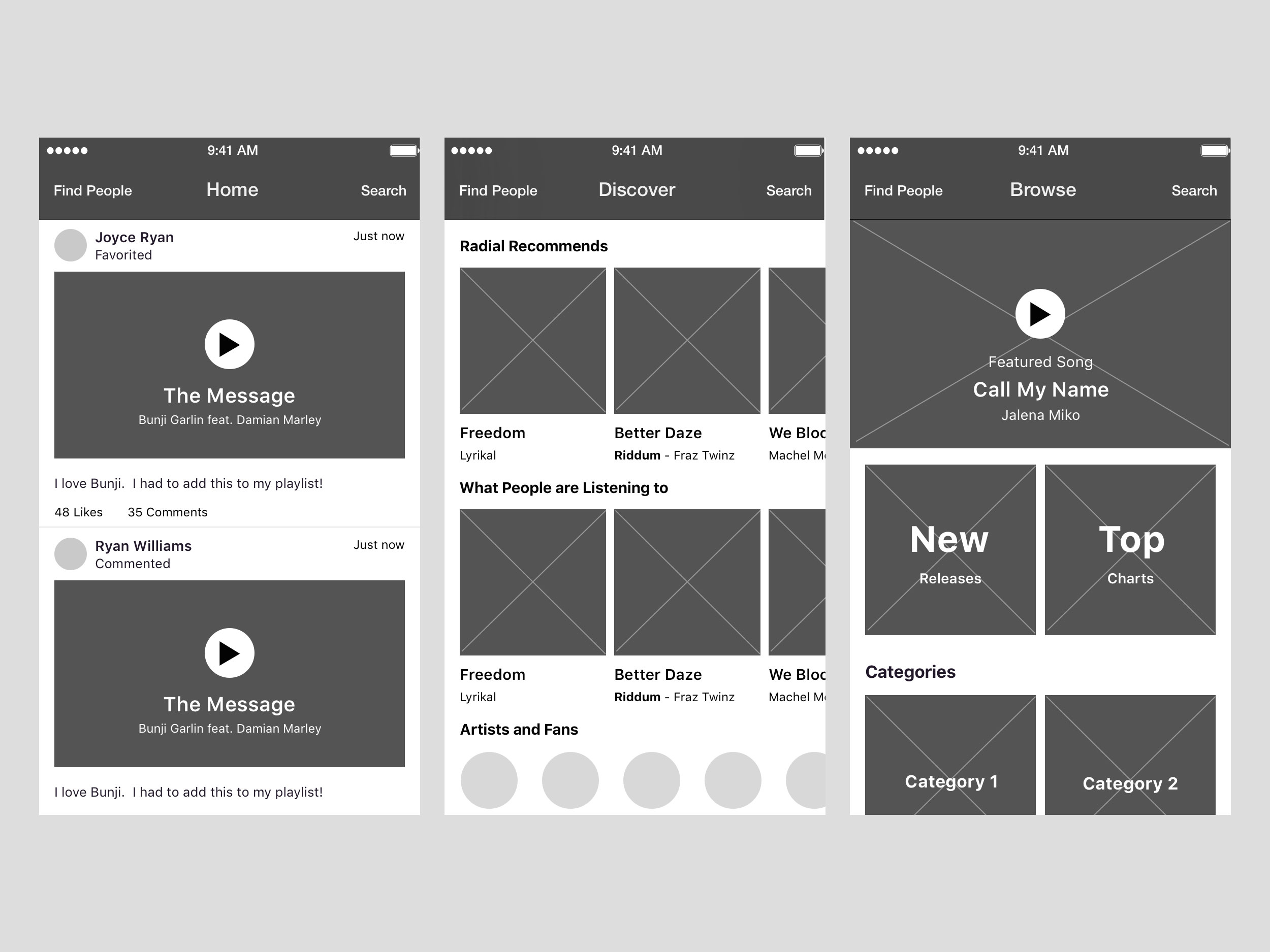 Main Wireframes